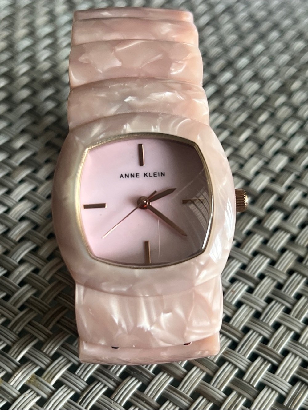 Anne Klein Pink Pearlized Resin Bracelet Watch with Gold Accents